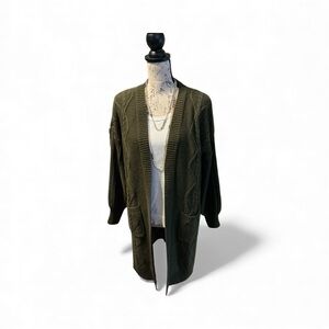 Women's Olive Green Cable Knit Cardigan